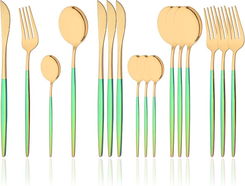 Gold Stainless Steel Silverware Set 16 PCS Pointed Handle Flatware Set for 4 - Image 1